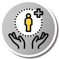 Icon showing hands and person and plus sign